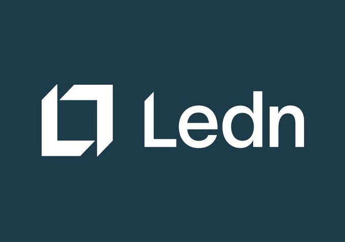 The Ledn logo displayed as a white geometric icon alongside the brand name on a dark blue-green background.