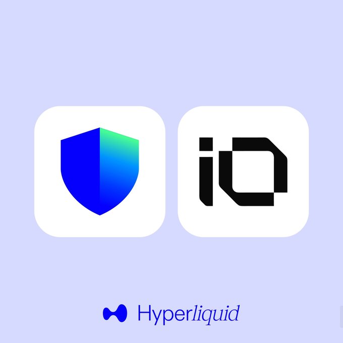 A graphic displaying two app icons on a light blue background with the "Hyperliquid" logo and text at the bottom.