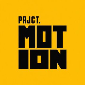 A minimalist graphic design on a solid yellow background featuring bold black text stacked vertically that reads 'PRJCT. MOTION'.
