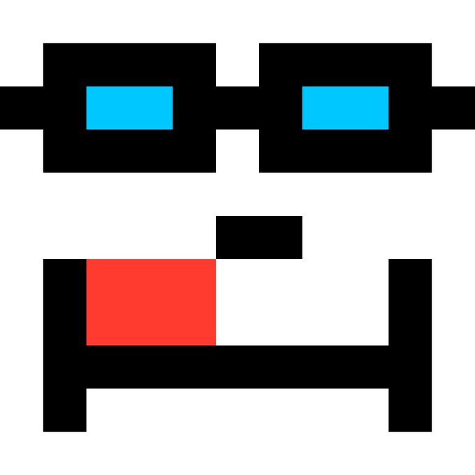 A pixel art illustration on a white background depicting two black rectangular goggles with bright blue lenses above a black bed frame containing a red pillow and a black headboard area.