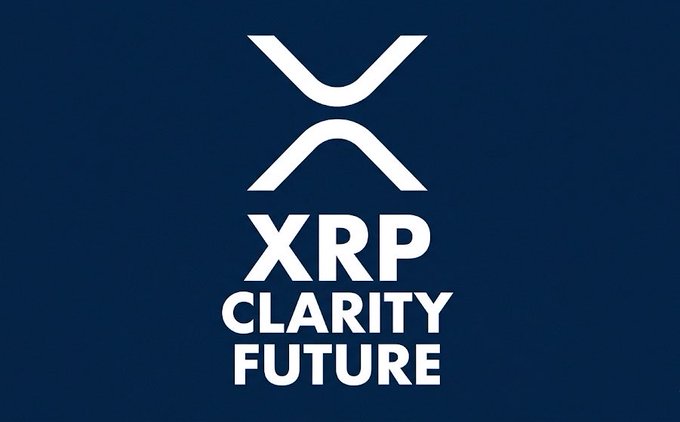 The image features a blue flag with white text that reads "THE CLARITY ACT HAS OFFICIALLY CLEARED THE SENATE BANKING COMMITTEE, PAVING THE WAY FOR MASSIVE INSTITUTIONAL ADOPTION! BANKS ARE GEARING UP TO DEPLOY TRILLIONS INTO THE CRYPTO SPACE. $XRP IS PRIMED FOR A MASSIVE UPWARD MOVE THE FUTURE OF FINANCE IS HERE!". The flag is displayed against a blue background, and the text "THE CLARITY ACT" is prominently featured in white letters at the top of the image.