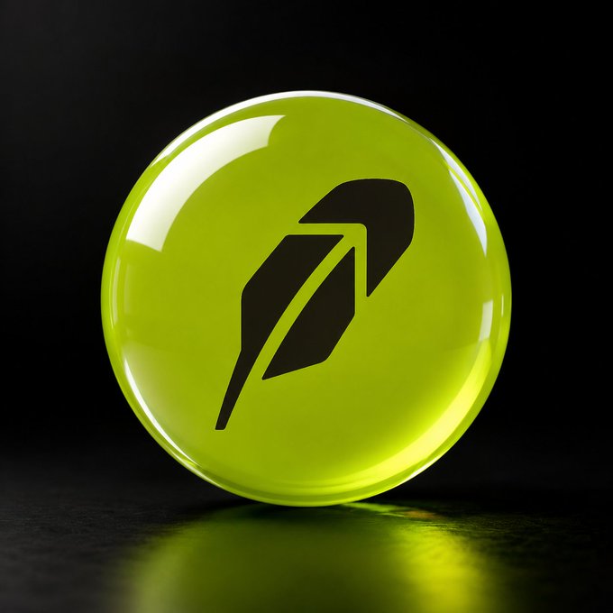 A glossy green orb displays a black feather logo, symbolizing Robinhood's brand identity. The luminous, rising sphere visually reinforces the idea of the platform driving momentum in the next crypto bull run.