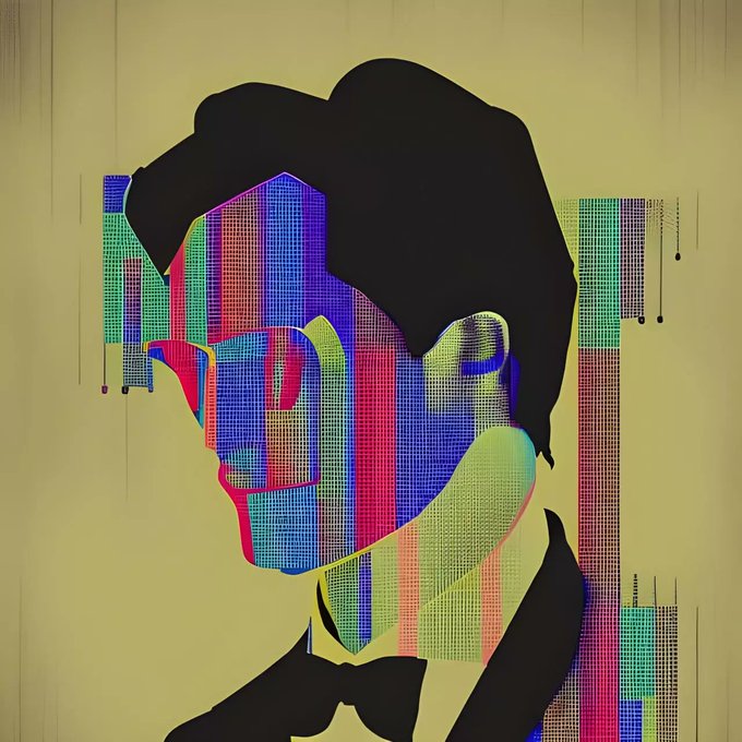 A stylized portrait of a gentleman with a black bow tie, rendered with glitch-art CMYK halftone distortion effects and digital "dripping" elements against a muted olive background, serving as the visual for "Gentleman Nº3," a digital ordinal artwork posted by the collector @rocktoshi21.