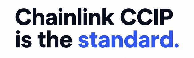 Promotional graphic with the text "Chainlink CCIP is the standard," featuring "Chainlink CCIP is the" in black and "standard." highlighted in blue.