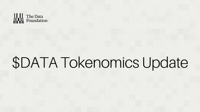 A header graphic from The Data Foundation announcing a '$DATA Tokenomics Update' on a light patterned background.