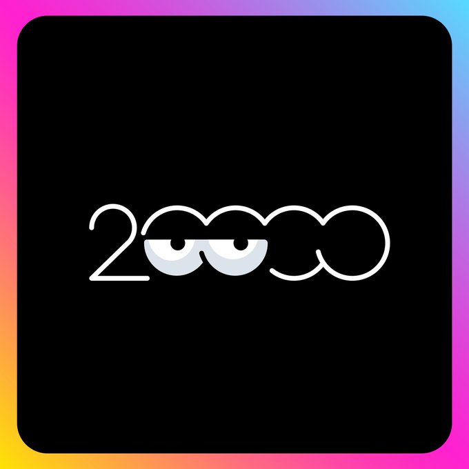 The image shows a stylized "20000" logo with cartoon eyes on the zeros, set against a black background with a colorful gradient border. It visually represents the 20,000 HBAR order mentioned in the post, serving as a graphic highlight for the magic card holder giveaway announcement.