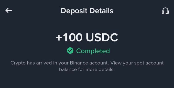The image shows a screenshot of a user's bitcoin etf trading account. The account has received 100 USDC, which means that there are now 100 units of Bitcoin present. The user's balance has been updated accordingly. The text on the screen states "Complete", indicating that the transaction is complete and successful. This implies that the trader has completed their transaction with Bitcoin.