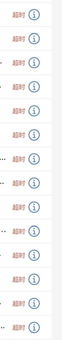 A vertical list of identical entries on a light background, each showing the Chinese text '超时' next to a blue 'i' information icon.