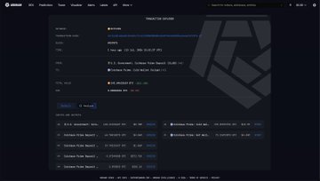 The image shows a blockchain explorer page for a "TRACER 2K UPDATE" wallet on the Bitcoin blockchain, displaying a balance of approximately $8,817,492,557.13 and transaction history including transfers to Coinbase Prime (bc1qma...c2aq) of amounts like 229.9525 BTC, 2.97557 BTC, and 3.73675 BTC, which directly supports the post's claim about the US Government depositing seized BTC—including past Samourai Wallet-related funds—into Coinbase Prime.