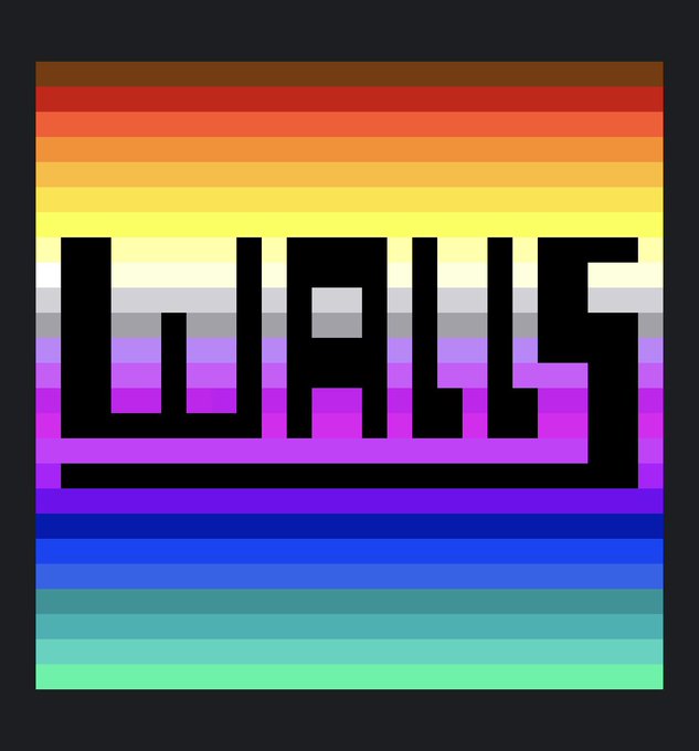 A pixel-art style logo featuring the word 'WALL5' in blocky black text overlaid on horizontal stripes of rainbow colors.
