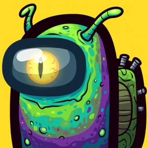 The image features a cartoon-style alien character with a green body, purple wings, and a yellow eye. The alien appears to be wearing a backpack and has a large nose. The background of the image is yellow, which contrasts with the green color of the alien's body. There are no texts or other objects in the image, making it a simple and straightforward depiction of an alien character.
