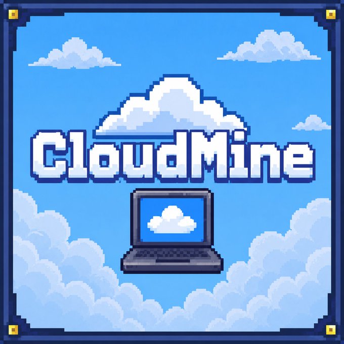 The image features a laptop computer with a cloud mining logo, indicating that the project is live and active. The text "CLOUDMINE" is displayed above the laptop screen, which suggests that this is an advertisement or promotional material for cloud mining services. The background of the image shows a sky filled with clouds, adding to the overall atmosphere of the post.