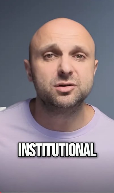 A bald man with a beard wearing a light purple shirt speaks directly to the camera, with the word 'INSTITUTIONAL' in bold white text at the bottom.