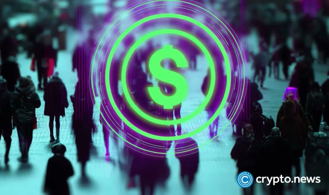 The image features a large green circle with a dollar sign inside of it, surrounded by blurred people walking around. The caption below the image reads "Just In: How the GENIUS Act made USDC wall street's stablecoin". This suggests that the image is related to the development and adoption of stablecoins in the cryptocurrency market, specifically how the GENIUS Act influenced the creation of stablecoins backed by USDC (United States Dollar Coin).