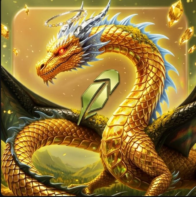 An ornate golden dragon with blue accents coils dynamically against a yellow background, surrounded by floating gold crystals, with a stylized 'Z' emblem in the center.
