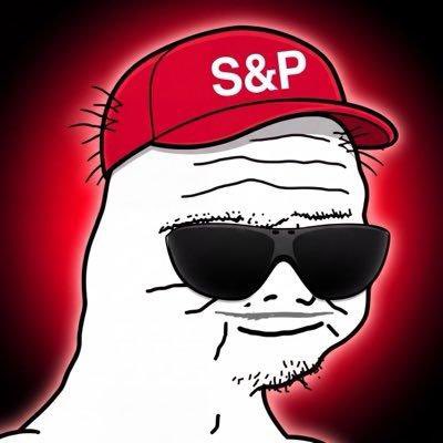 A cartoon "wojak" character wearing sunglasses and a red baseball cap emblazoned with "S&P," fitting the "Motion on BOOMER" theme that references S&P 500 investing trends popular among the boomer generation.