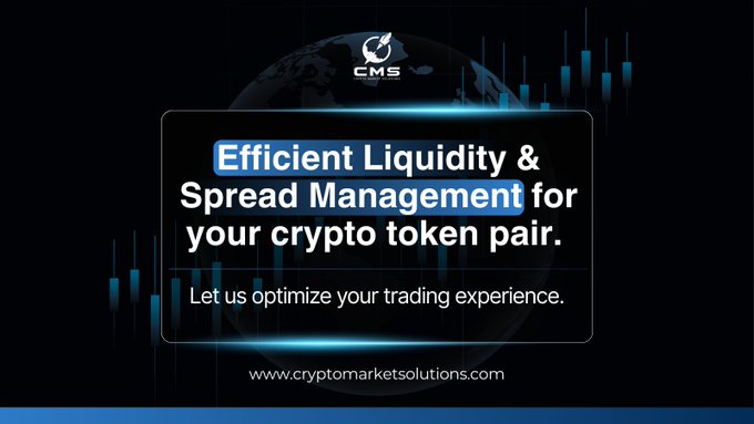 The image shows a graphic of a globe with lines and dots, accompanied by a text box that explains about efficient liquidity and spread management for crypto tokens. The post seems to be related to cryptocurrency investing or trading, as indicated by the use of the term "crypto token" in the title.