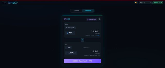 The image features a computer screen displaying the interface of an online payment processor, showing the step-by-step process of completing a cryptocurrency conversion transaction. Two screens are visible in this interface, providing guidance for users as they navigate through the system. The screen labeled "Swap on ARC" highlights the initial stage of exchanging one cryptocurrency for another using USDC, EURC or RYU. Another screen displays information about the cryptocurrency exchange, which includes a list of available exchanges and their respective conversion prices. It is essential to ensure that all inputs are accurate when converting between different cryptocurrencies in order to successfully complete the transaction.