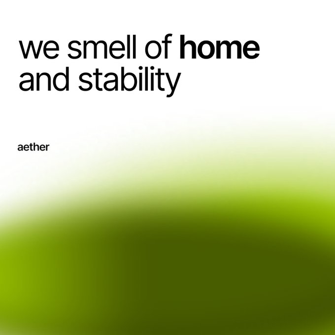 The image features a green background with white text that reads "We smell of home and stability Aether is built for consistency Reliable infrastructure doesn't need complexity It needs stability, accessibility, and a network that people can trust Designed to run quietly in the background Built to grow for the long term Home for". The image seems to be promoting a product or service related to home maintenance.