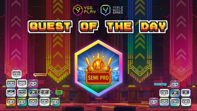 The image features a poster for a video game called "Quest of the Day" that is powered by the Ygg Play app. The poster displays a colorful cartoon-like scene with various characters, including a large golden crown, which represents the main character in the game. The text on the poster announces the start of the "Quest of the Day" and invites players to enroll in the game using the Ygg Play app. It also mentions that completing quests will earn players 60 Premium Ball Bundles as rewards.