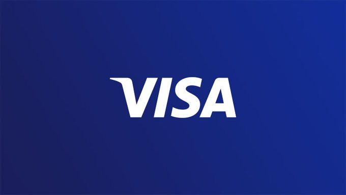 The image displays the Visa logo in white lettering against a dark blue background, representing the company whose research on consumer interest in stablecoins is highlighted in the accompanying post.