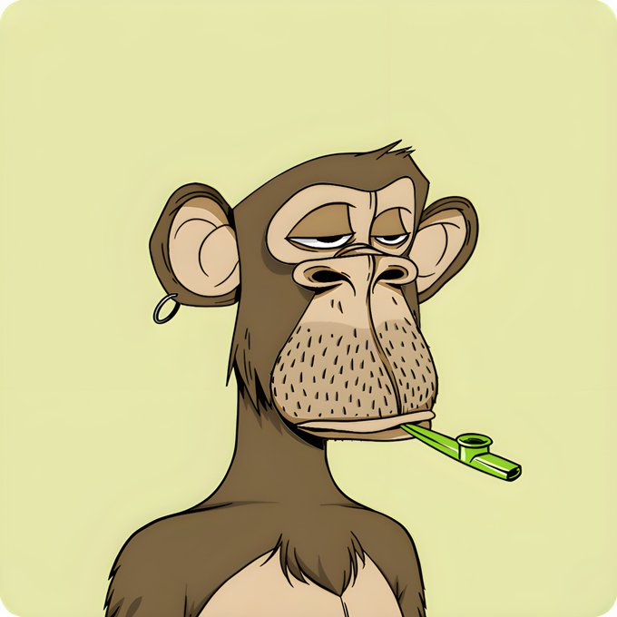 The image features a cartoon monkey with a green pipe stuck out of its mouth. The monkey appears to be holding the pipe, possibly as if it were a pipe cleaner or a pipe for blowing bubbles. The background of the image is yellow, which contrasts nicely with the brown fur of the monkey and adds visual interest to the scene.
