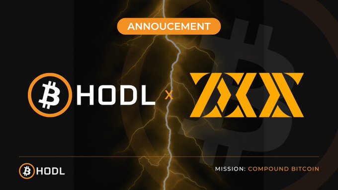 A promotional announcement graphic featuring the "HODL" Bitcoin logo alongside the orange "XXX" (Zeus) lightning bolt logo, separated by an "x" symbol, with the tagline "MISSION: COMPOUND BITCOIN" displayed at the bottom—visually representing the partnership between HODL and Zeus (ZEUS) to provide Lightning liquidity and earn Bitcoin routing fees.