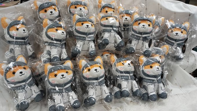 A large collection of plush toys wearing white astronaut suits with 'ROBLOX' on the chest, still in clear plastic packaging.