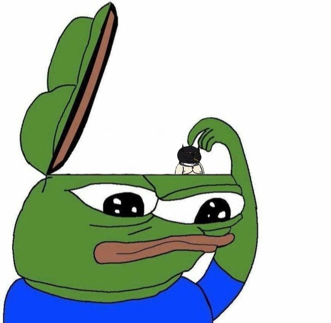 A cartoon Pepe the Frog with bulging eyes holds a small bomb next to his head, suggesting an impending explosion. The image humorously illustrates the poster's concern that calling the market bottom just before Bitcoin breaks out of its range could be disastrous.