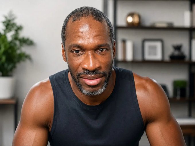 A middle-aged Black man with a graying beard and black tank top looks directly at the camera, while the accompanying post reports that Arthur Hayes made a notable purchase of $ENA tokens, though the image does not depict him or any transaction details.