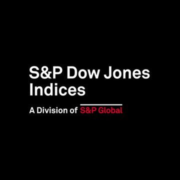 The image displays the "S&P Dow Jones Indices" logo on a black background, with the tagline "A Division of S&P Global" beneath it, where "S&P Global" is highlighted in red. This branding relates to the announcement of their new digital asset benchmark, as the index is being launched under the S&P Dow Jones Indices umbrella.