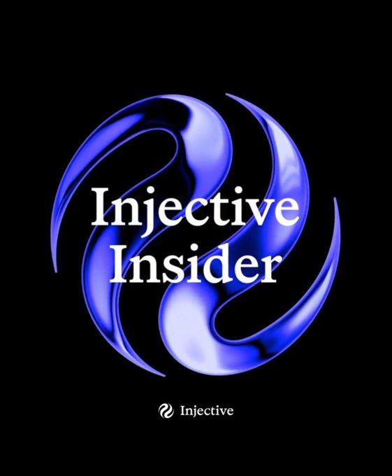 A graphic displaying the Injective logo and text 'Injective Insider' in white serif font overlaid on a swirling 3D purple and blue metallic sphere against a black background.