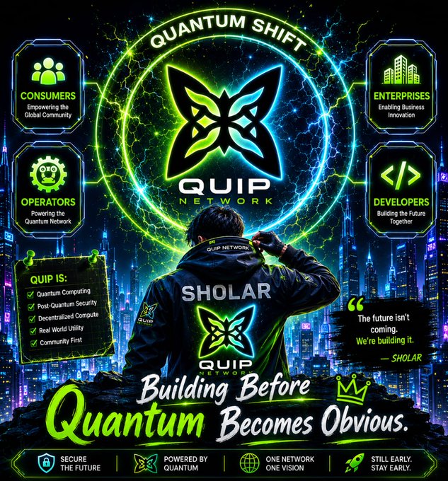The image features a poster for Quip Network that includes a man wearing a black jacket with a butterfly design on it. The poster also contains text about building before trends become popular, which could be interpreted as a metaphor for the early adopters of new technologies or ideas in the context of social media and online platforms like Quip Network. The image is designed to capture attention by showcasing the man's unique jacket and emphasizing the importance of being an early adopter in today's fast-paced digital world.

The poster also includes various logos, such as a butterfly logo on the jacket and a website logo for Quip Network. These logos serve to reinforce the message about the power of early adoption and the potential benefits it can bring. The overall design of the poster is visually appealing and draws attention to the key messages being conveyed by the image.