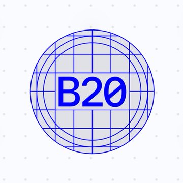 The image shows a blue wireframe globe icon with the text "B20" displayed in a white banner across the center, serving as a visual symbol for the new B20 token standard mentioned in the post about Base's Beryl upgrade. The globe design represents the network's global reach and onchain asset capabilities being improved by this upgrade.