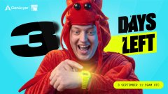 A promotional banner showing a man in a red lobster costume, with the text "3 DAYS LEFT" and "KEYING THE CHAD APE".