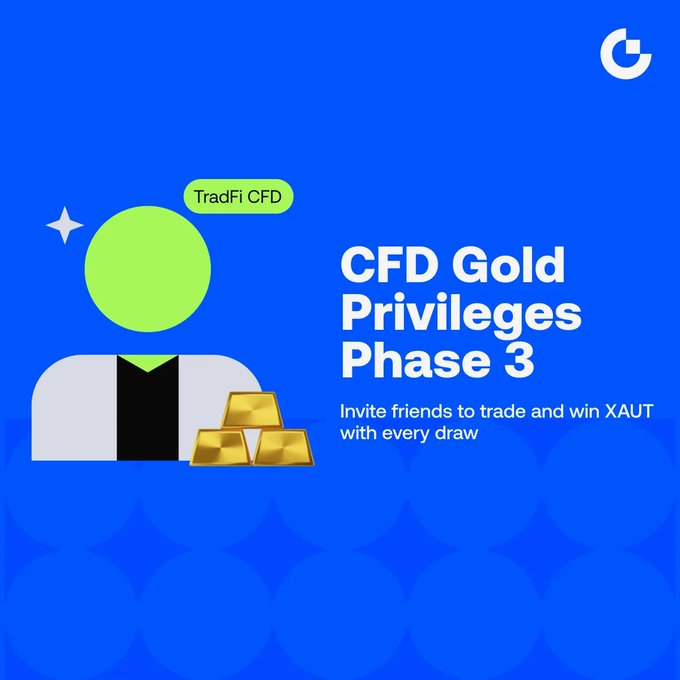 The image features a blue background with white text that reads "CFD Gold Privileges Fase 3 en pleno desarrollo Invita amigos a operar y participar en el sorteo de XAUT ... gate.onelink.me/7pdk/4d9752553". The image also includes a gold figure and some text that reads "CFD Gold Privileges Fase 3 en pleno desarrollo Invita amigos a operar y participar en el sorteo de XAUT ... gate.onelink.me/7pdk/4d9752553". The image is related to the post because it features text that encourages people to invest in CFD gold privileges and win with every draw, which is consistent with the theme of the post.