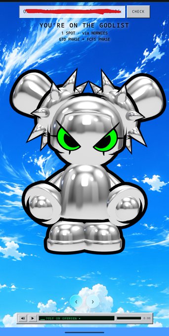 A chrome metallic cartoon bear figure with spiky hair and green angry eyes floats against a blue sky, with text reading 'YOU'RE ON THE GODLIST' and 'OTD PHASE + FC'S PHASE' above.