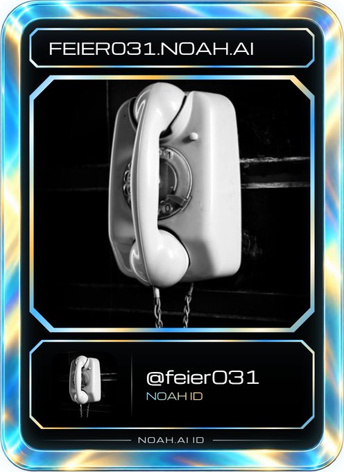 A digital card with a blue and gold border featuring a black-and-white photo of a vintage telephone, labeled 'FEIER031.NOAH.AI' and '@feier031'.