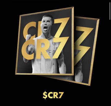 The image shows a promotional graphic for the "$CR7" cryptocurrency token, featuring Cristiano Ronaldo celebrating with a raised fist, with large gold "CR7" text overlaid on a black and gold framed background. It directly relates to the accompanying post announcing the official presale of the CR7 token on cr7sol.com, designed to capitalize on Ronaldo's brand to attract early investors.