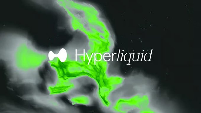 The "Hyperliquid" logo featuring a stylized white symbol next to the brand name, set against a dark background with swirling green and gray smoke or liquid effects.