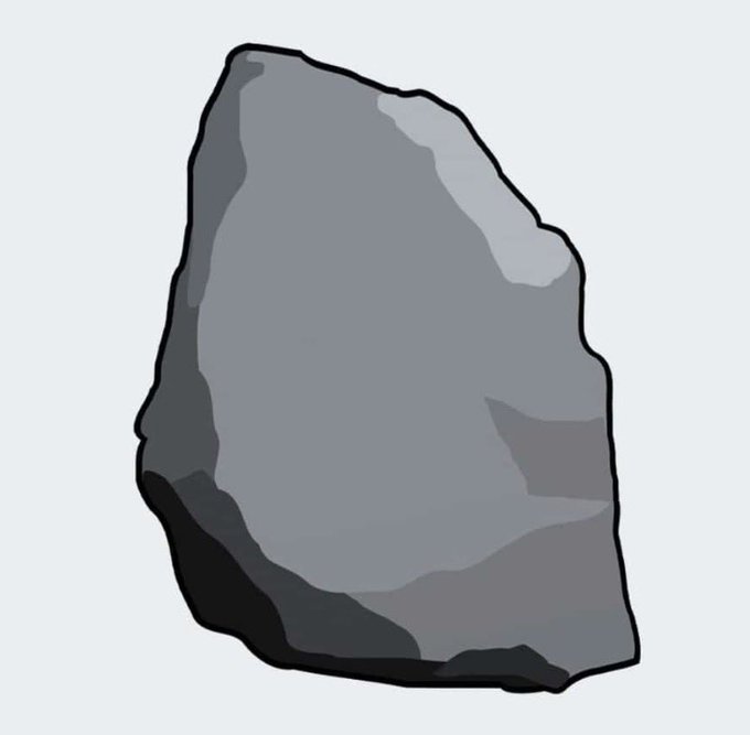 A simple digital drawing of a gray rock or boulder with darker shading on a light gray background.