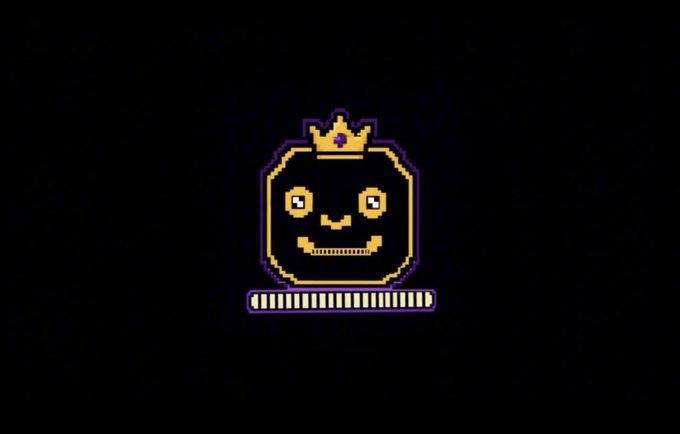 A pixel-art style orange character with a crown and a loading bar displayed on a black background.