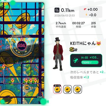 The image features a poster with a cartoon character, likely from the video game "Heal 3", set against a blue background. The character appears to be wearing a top hat and holding a sword. In the bottom right corner of the poster, there is text that reads "#Heal3 のアプリと同時起動OK︎︎ ウォーキング がてら起動しておくだけ 今なら新規登録している". The poster is accompanied by a map, which provides information about the game and its features.