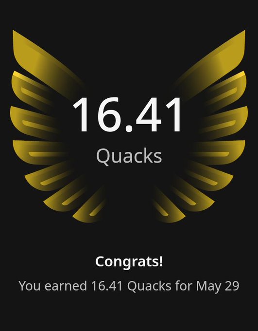 In the image, there's a photo of a bird with its wings spread out against a black background. On this photo, you can also see text that says "concludes" followed by a number (16.41). This information suggests that at some point during the day, a user reached their daily goal or completed an activity on a platform like Quackers. It is important to note that there are multiple posts added to one's @wallchain balance for reaching certain milestones in Quackers and maintaining consistency in achieving these goals. The main takeaway here is to stay consistent with our efforts towards our goals, as it leads to better results in the long run compared to constantly seeking immediate attention or quick fixes.
