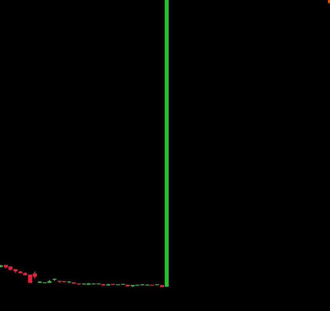 The image shows a cryptocurrency chart with green and red candlesticks, featuring a sharp vertical green spike shooting upward dramatically—suggesting massive price action.

The chart visually emphasizes the post's question about a potential "1000x memecoin," with the steep vertical line representing the kind of explosive upward move that traders hope to catch before it happens.