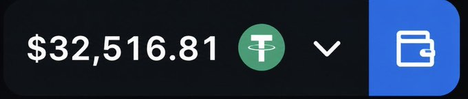 This image shows a digital wallet balance of "$32,516.81" in USDT (Tether), with a wallet icon. The accompanying post asks users to "Drop stake id or wallet address" and "RT," suggesting this balance might be part of a giveaway or promotional offer.