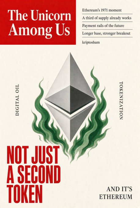 A 'kriptoshum' infographic titled 'The Unicorn Among Us' about Ethereum, featuring the Ethereum logo surrounded by green flames with text reading 'NOT JUST A SECOND TOKEN.'