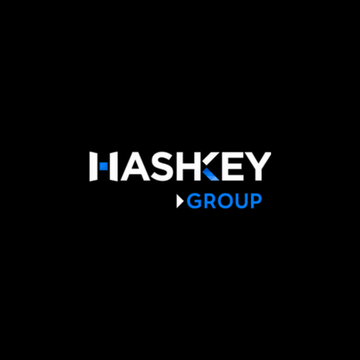 The image displays the HashKey Group logo in white and blue text on a black background, with "HASHKEY" prominently shown above "GROUP." This branding corresponds to HashKey Exchange, the partner mentioned in the post launching the tokenized Franklin OnChain U.S. Government Liquidity Fund in Asia.