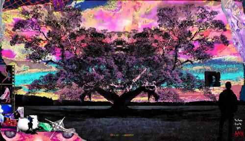 The image presents a painting with multiple layers of colors, including red, purple, pink, yellow, blue, green, black, gray, white, brown, orange, and blue tones that create an abstract and complex picture. The artwork appears as if the painting was created by @jf_keef on a post named " ✧ where hearts go quiet ❤️". There is also text present in the image: '@sjf-keef', '$RARE', and '0.25 eth'. It seems to be a piece of art that is worth attention as it may possibly be related to an auction sale. The painting's abstract nature could be appreciated by collectors who are interested in acquiring unique artwork or seeking out artists with distinctive styles.