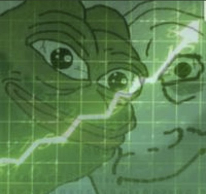 A green-tinted meme image featuring the famous "two faces, one squinting in pain" template (often called the "why are you hitting yourself" or "are you winning?" format) is overlaid with a stock chart candlestick pattern showing a volatile dip and recovery, humorously reflecting the post's message of hoping one's crypto bags pump overnight despite the painful losses shown in the chart.